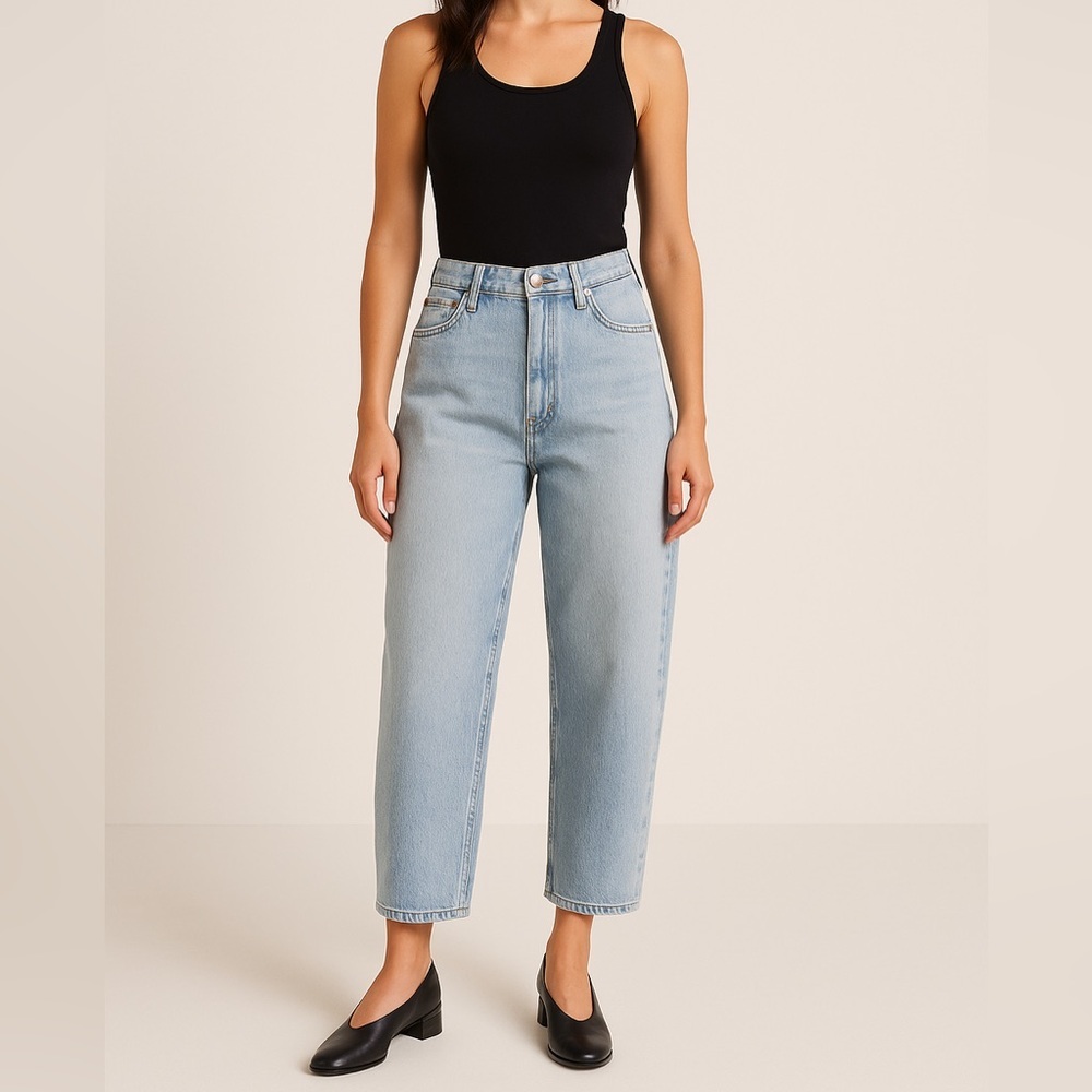 AG Adriano Goldschmied RENN High-Rise Barrel Jeans Womens 32R Light Blue Wash